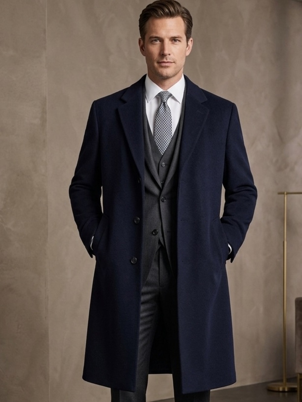 Brooks Brothers Men's Navy Wool Trench Coat